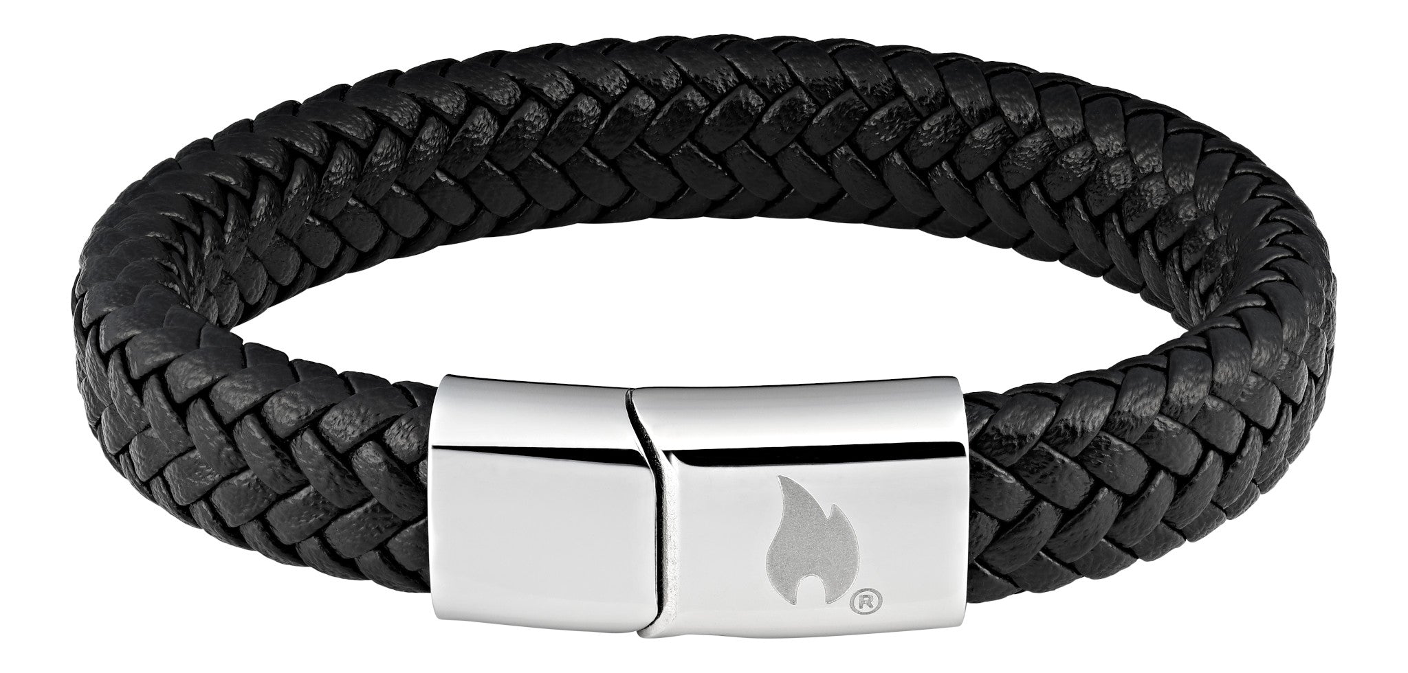 Braided leather bracelet 22cm, silver snap