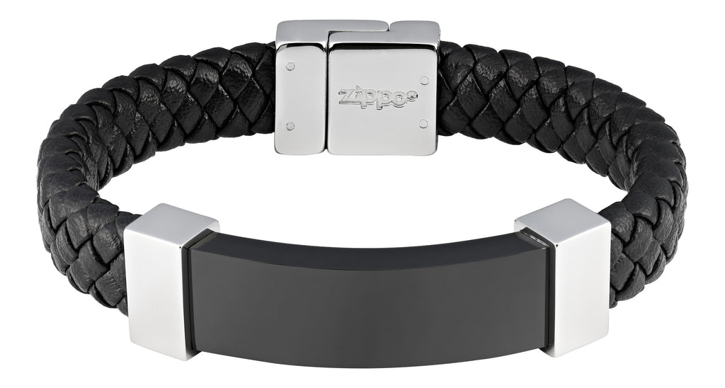 leather bracelet blk/st 22cm