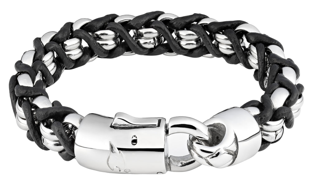 Steel Braided Leather Bracelet - 20cm