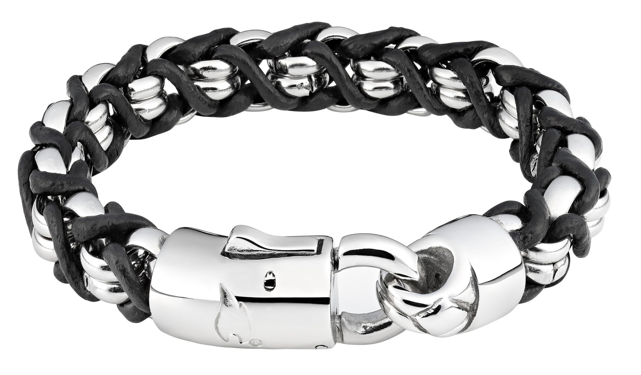 Steel Braided Leather Bracelet - 20cm