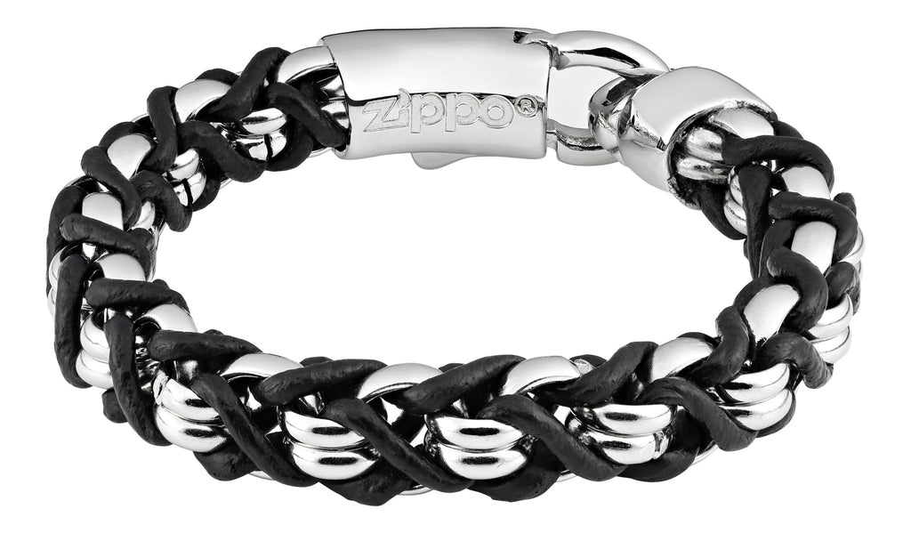 Steel Braided Leather Bracelet - 20cm