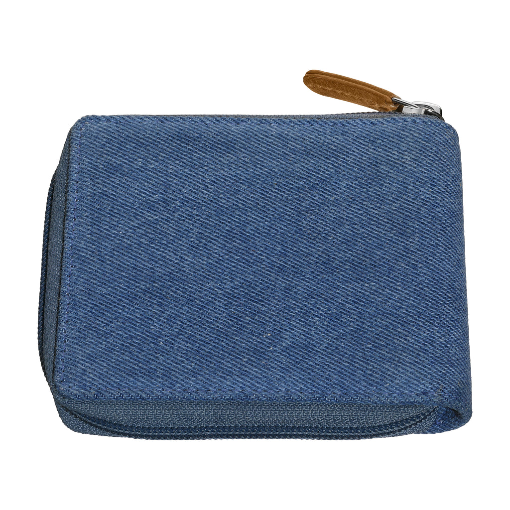 Mens Wallet Zipper Denim Blue Tan