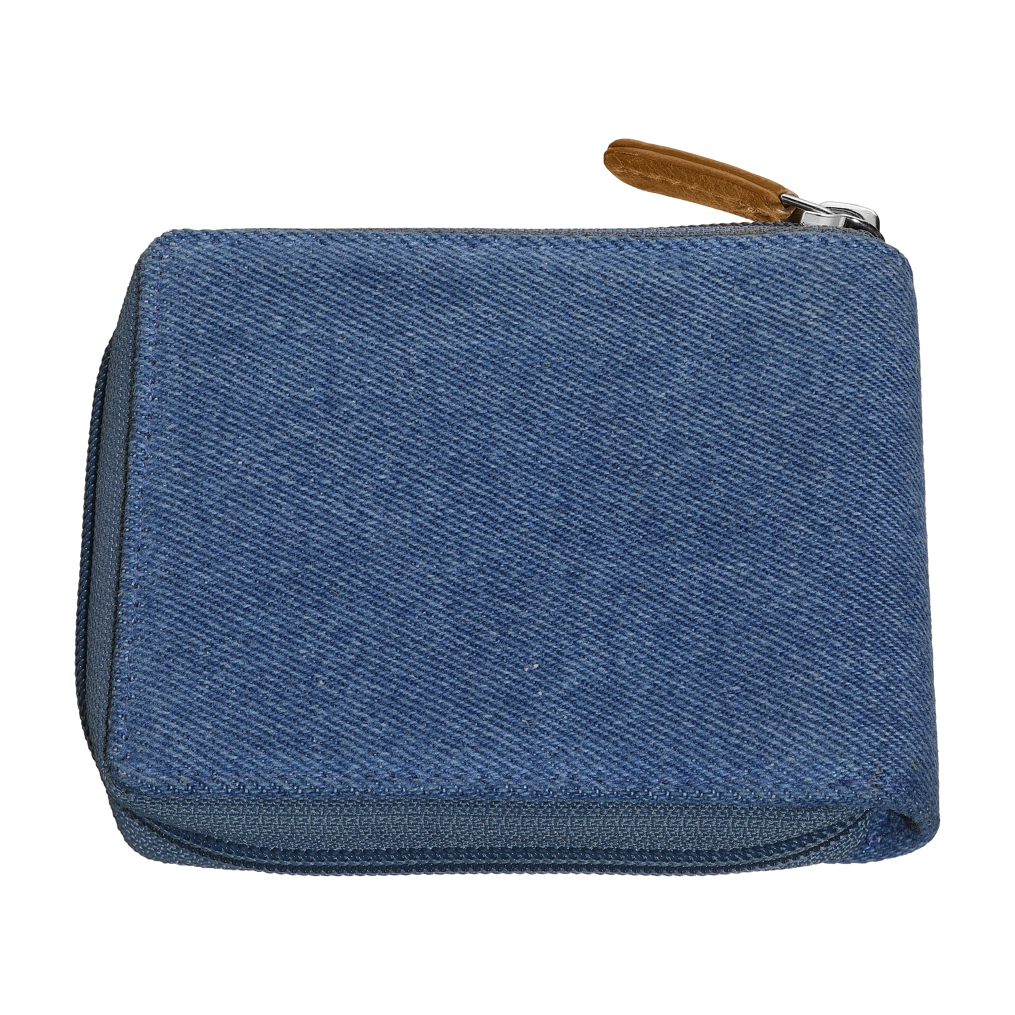 Mens Wallet Zipper Denim Blue Tan