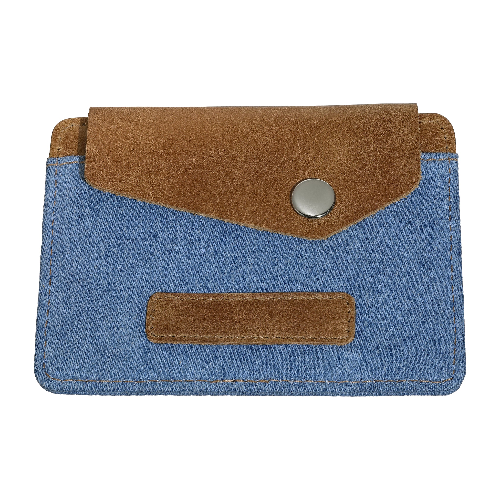 Card Case Button Denim Blue Tan