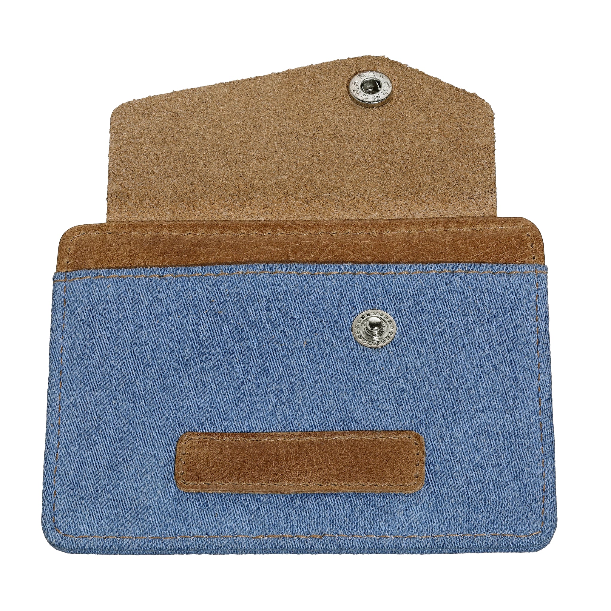 Card Case Button Denim Blue Tan