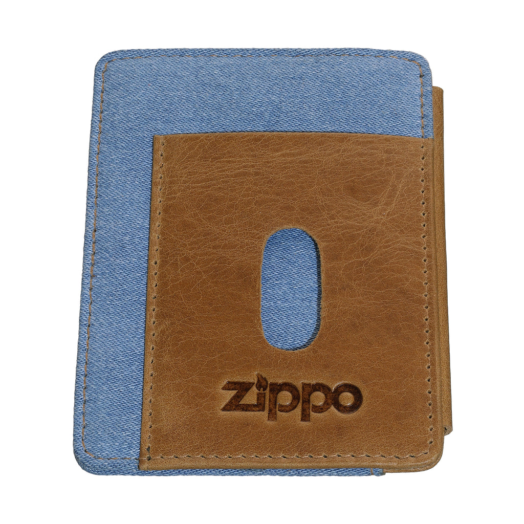 Card Case Button Denim Blue Tan
