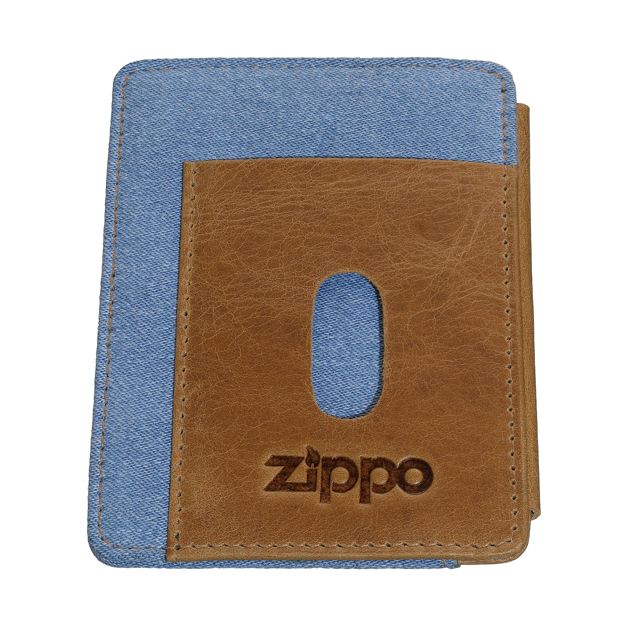 Card Case Button Denim Blue Tan