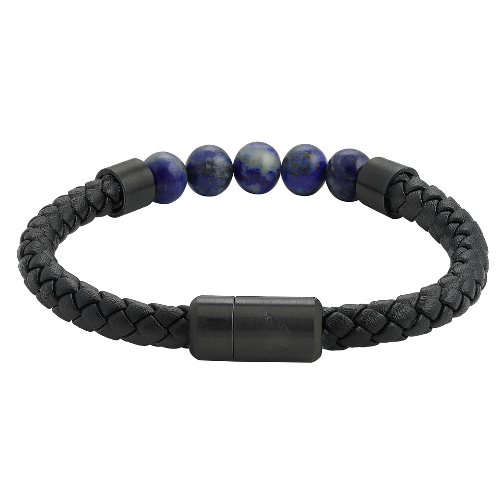Braided Leather w Bead Bracelet 20cm