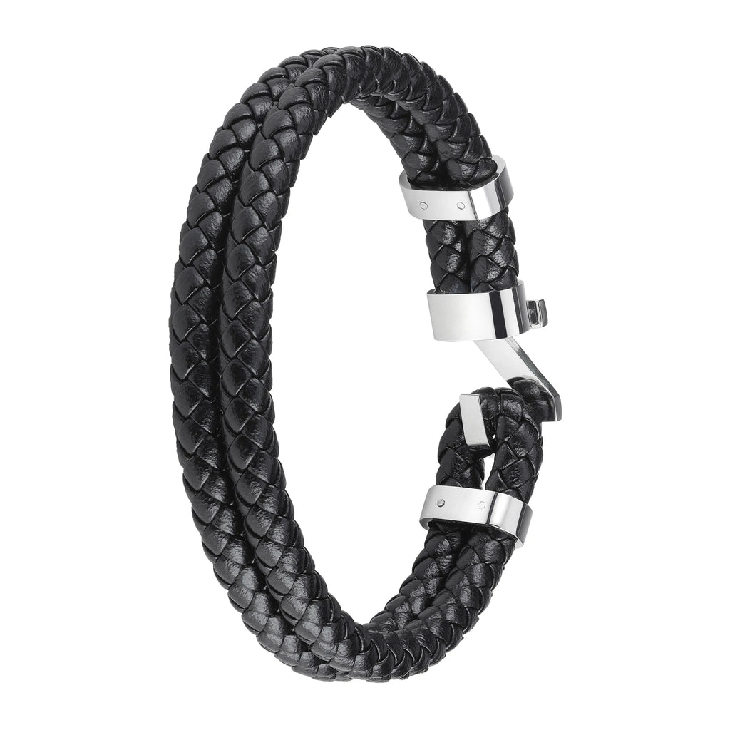 Two Layer Leather Claps Bracelet 22cm