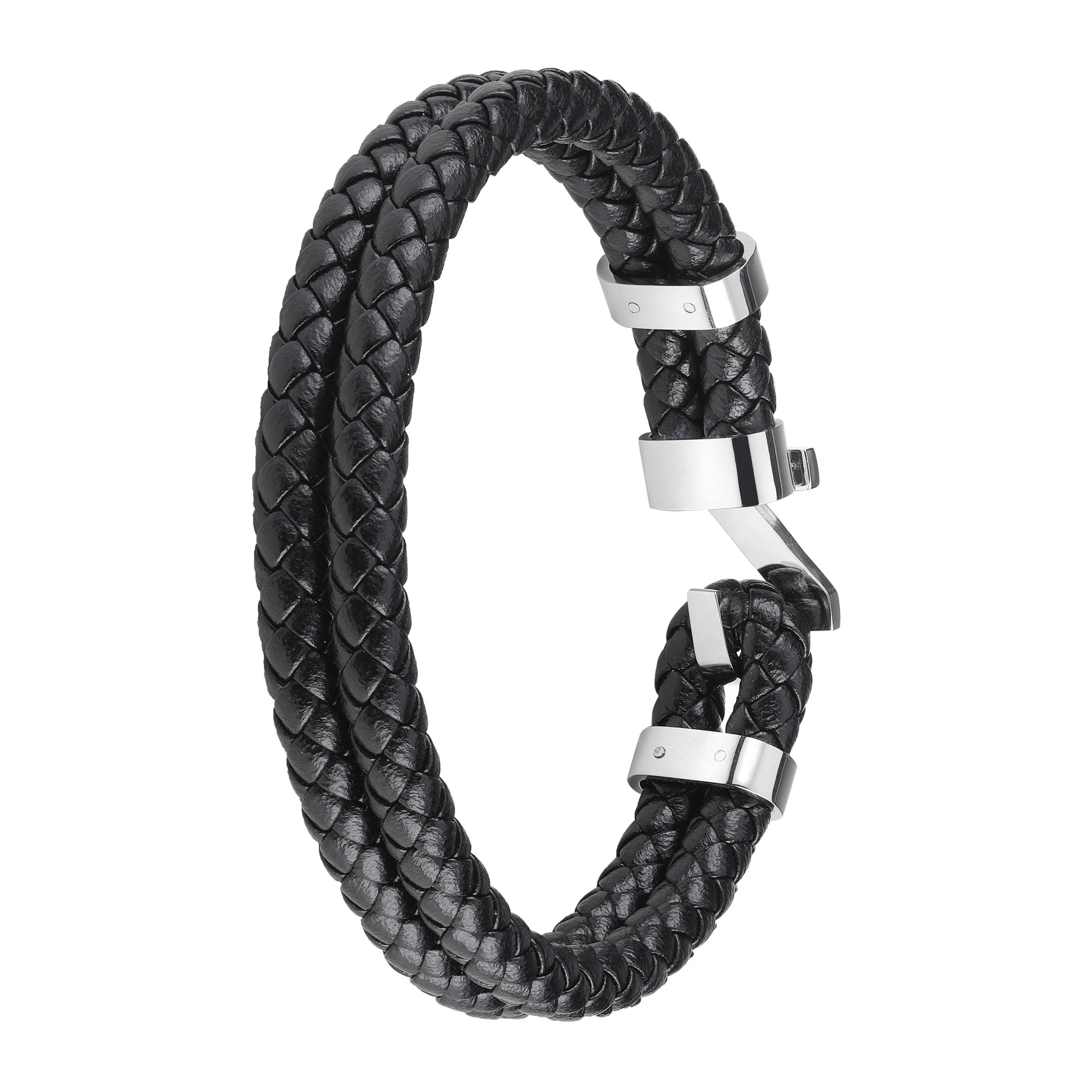 Two Layer Leather Claps Bracelet 22cm