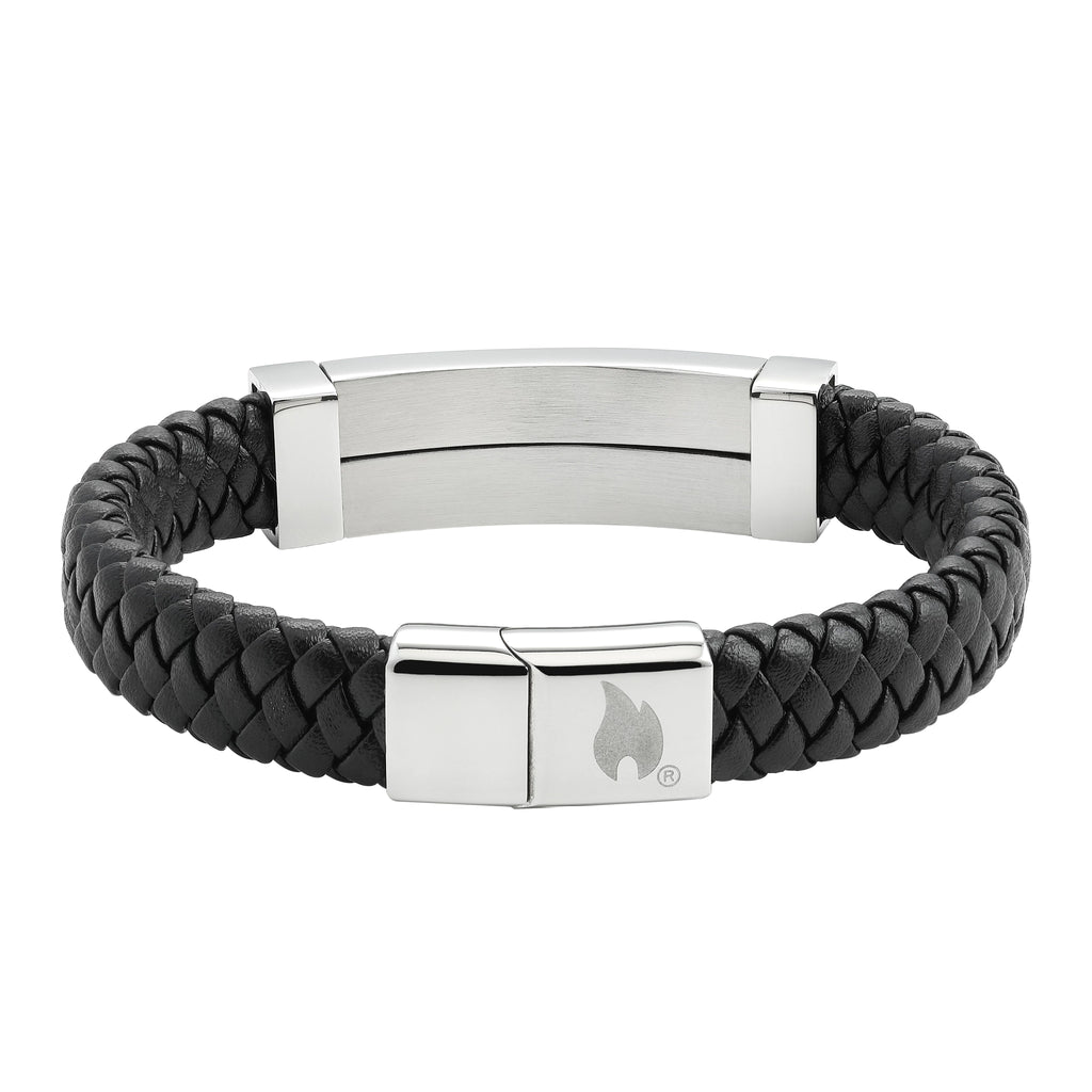 Braided Leather Long Bar Bracelet 22cm