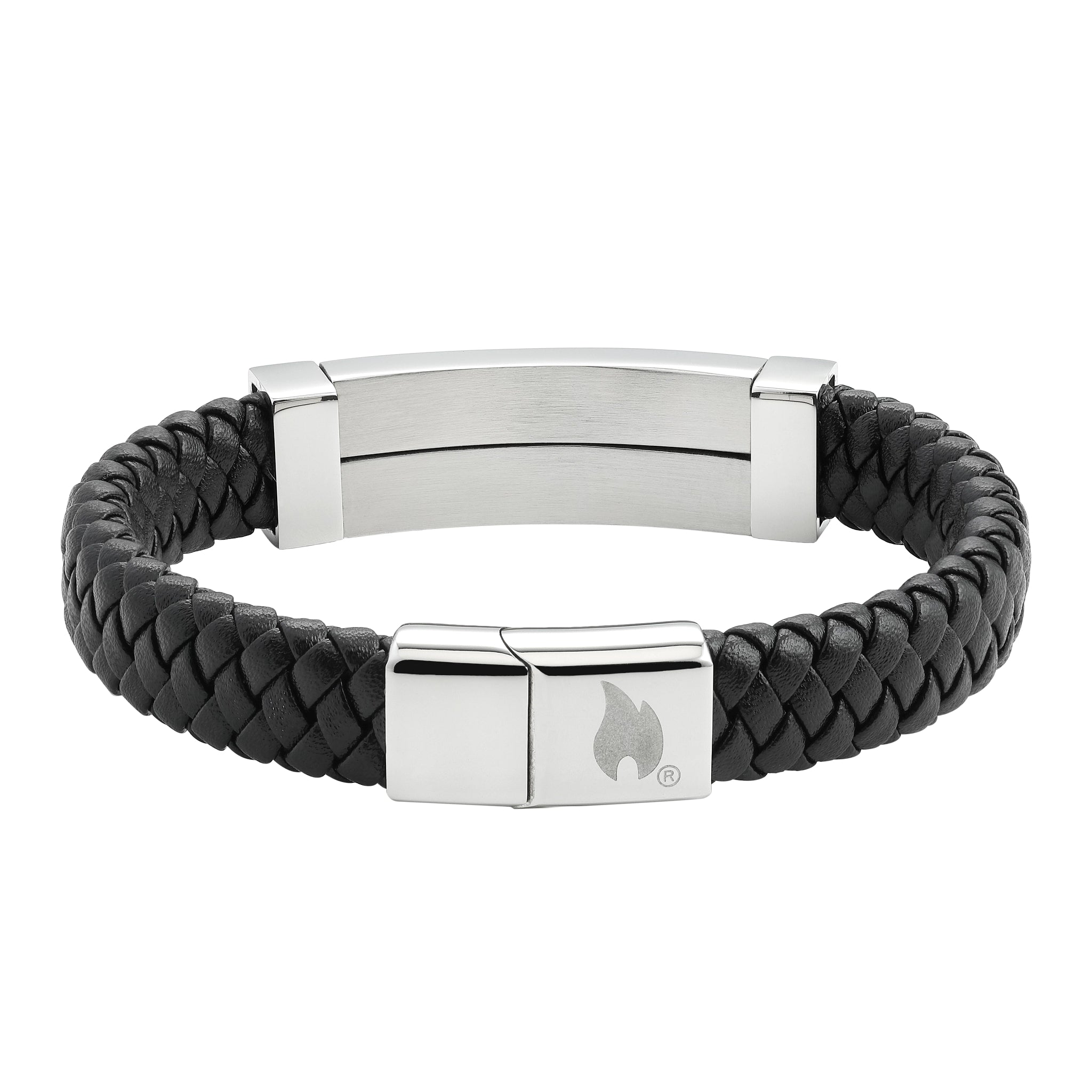 Braided Leather Long Bar Bracelet 20cm