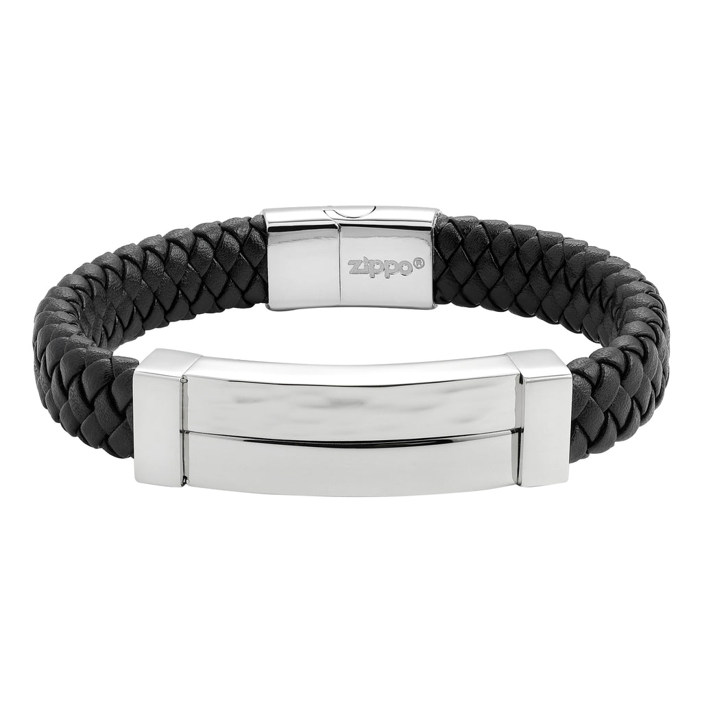 Braided Leather Long Bar Bracelet 20cm