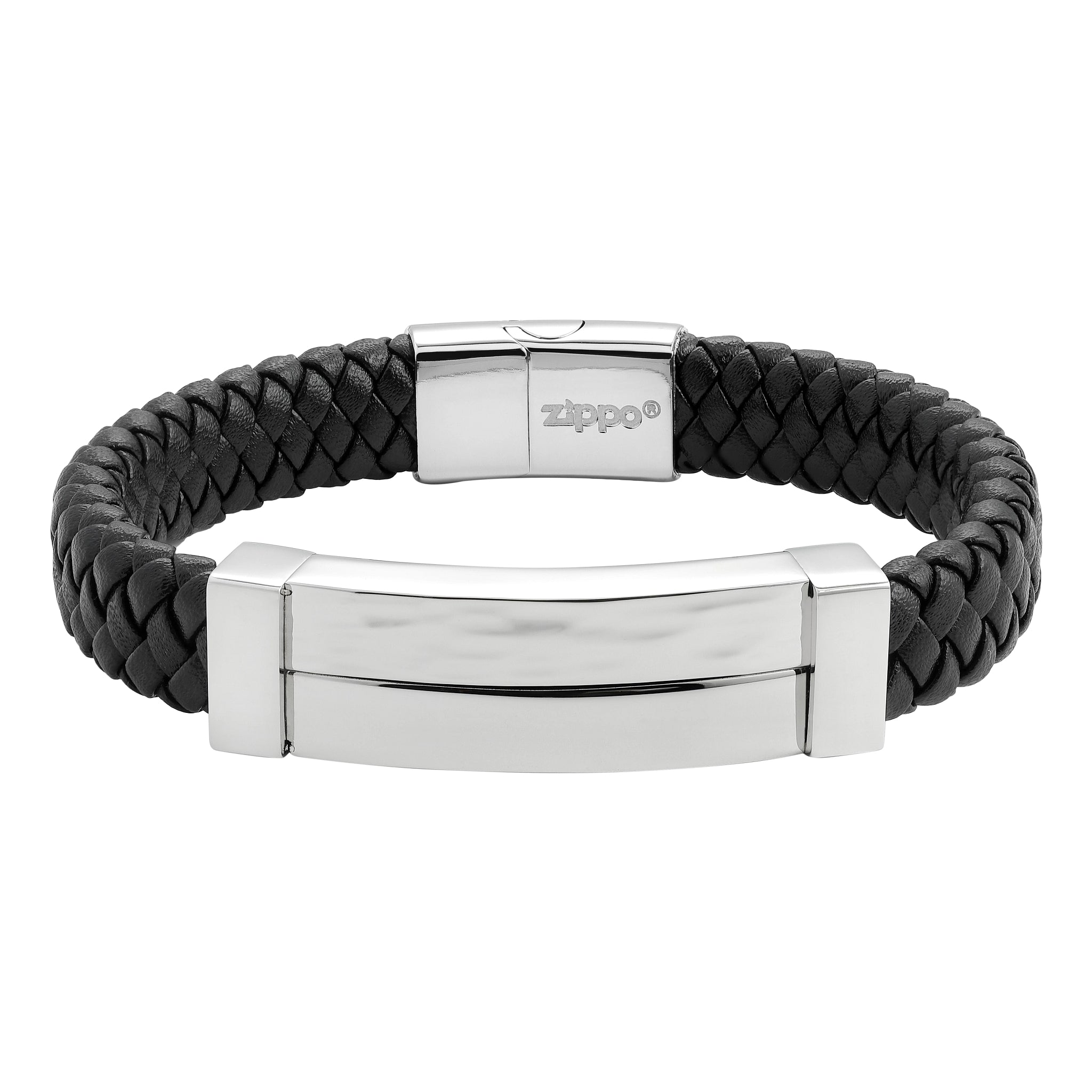 Braided Leather Long Bar Bracelet 20cm