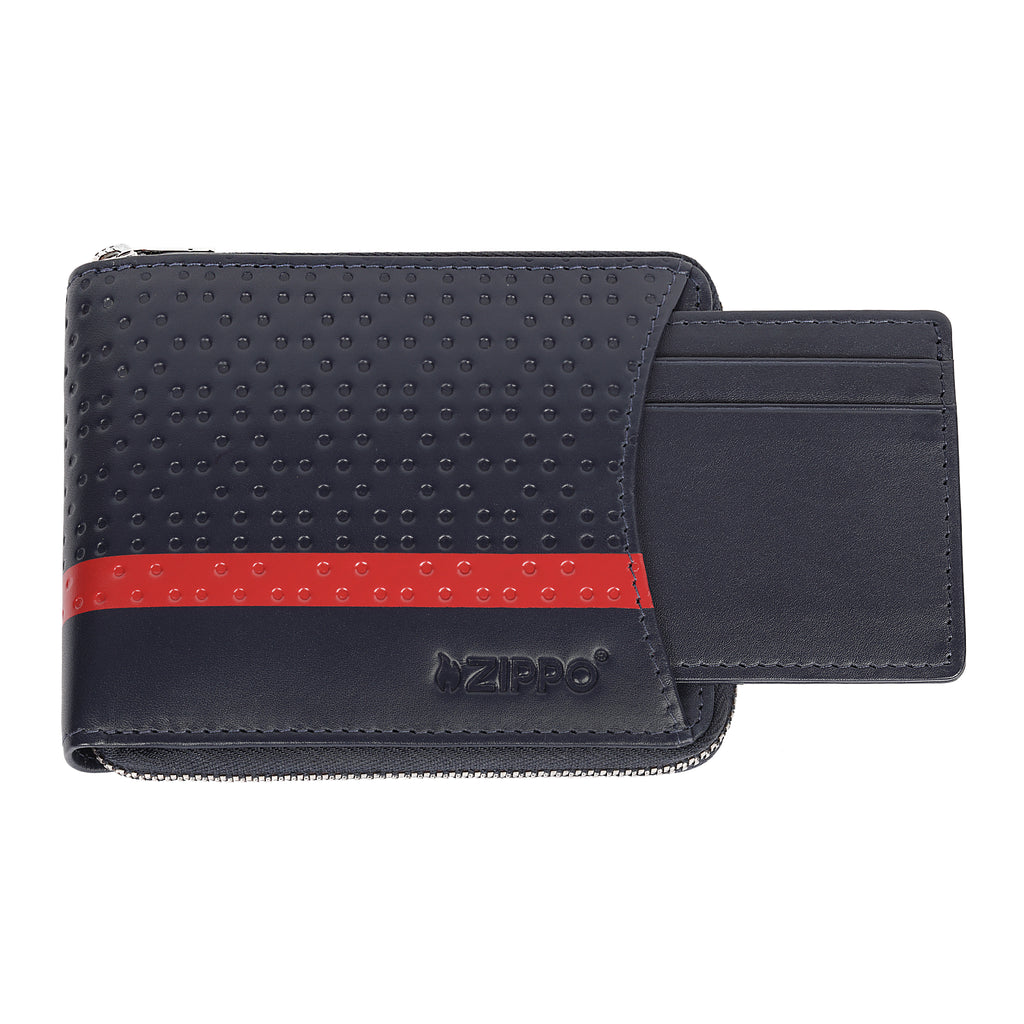 Navy Blue Zipper Wallet w/ Removable Card Holder