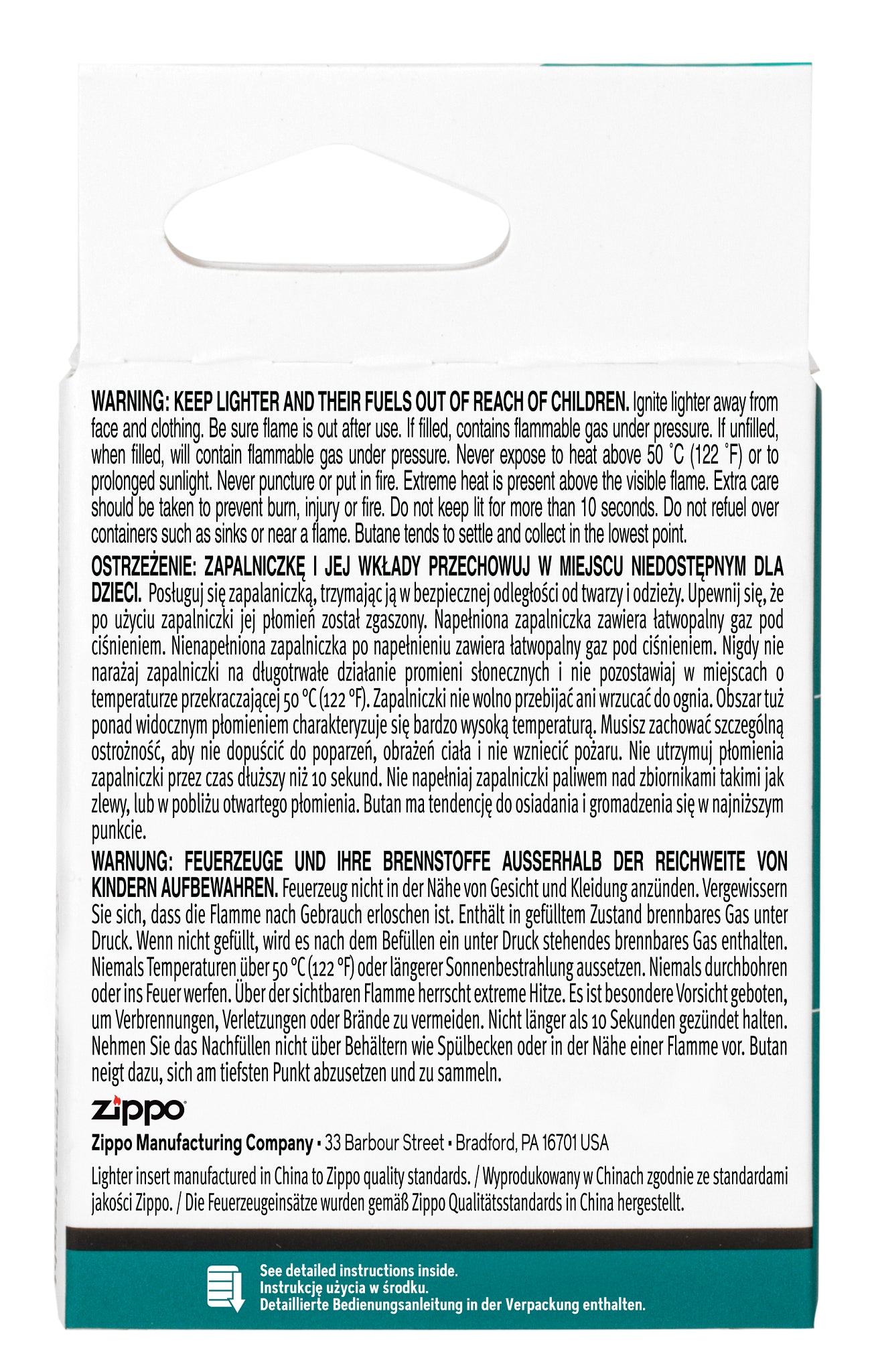 Butane Single Flame Insert BLACK - EN/PL/DE