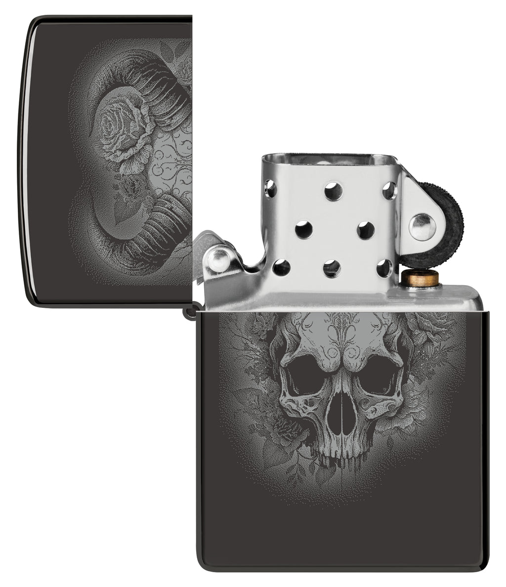 24756 Flower Skull with Horns Design