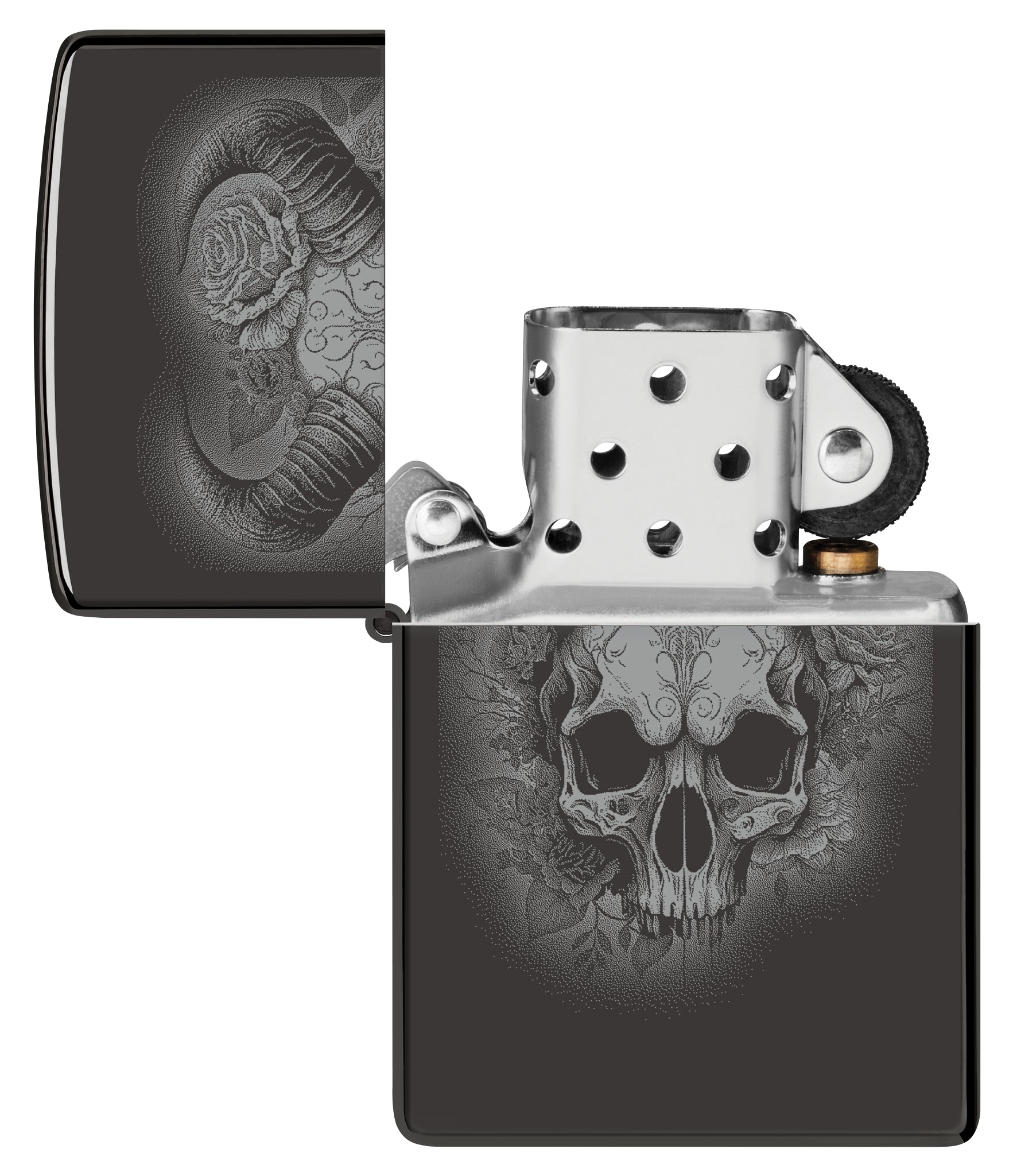 24756 Flower Skull with Horns Design