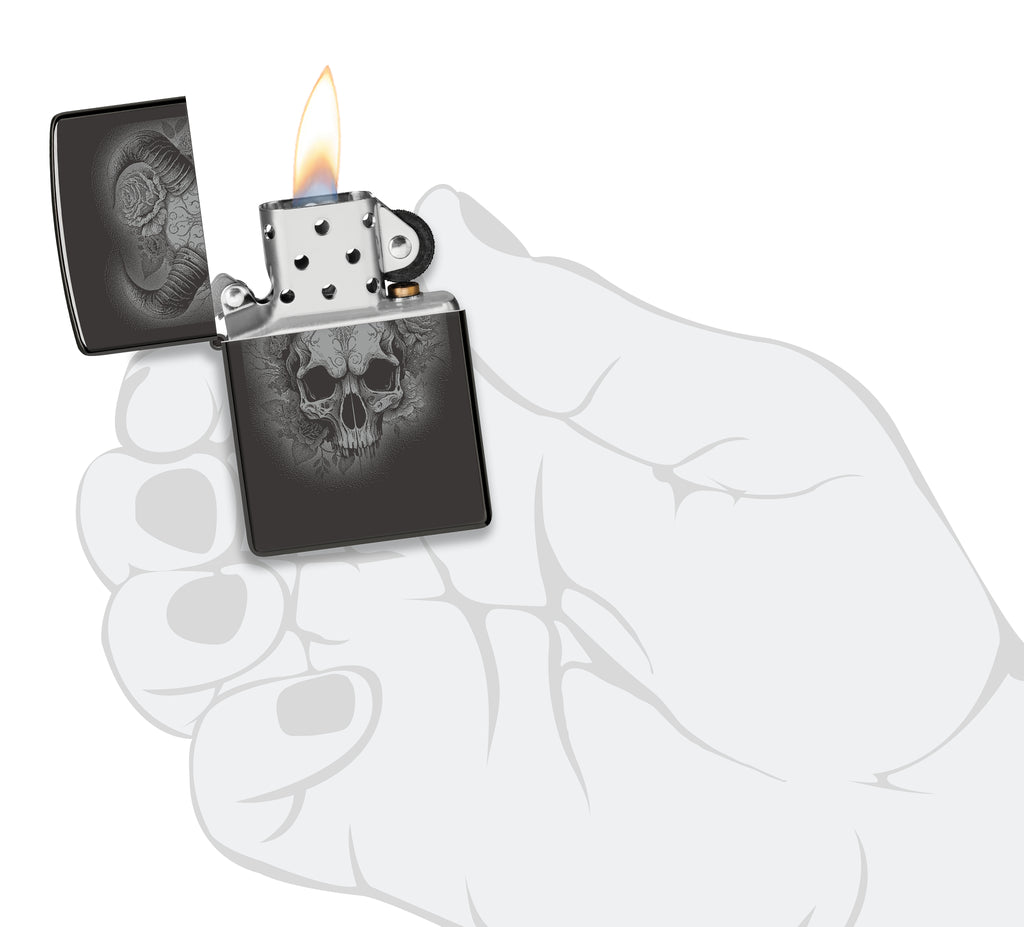 24756 Flower Skull with Horns Design