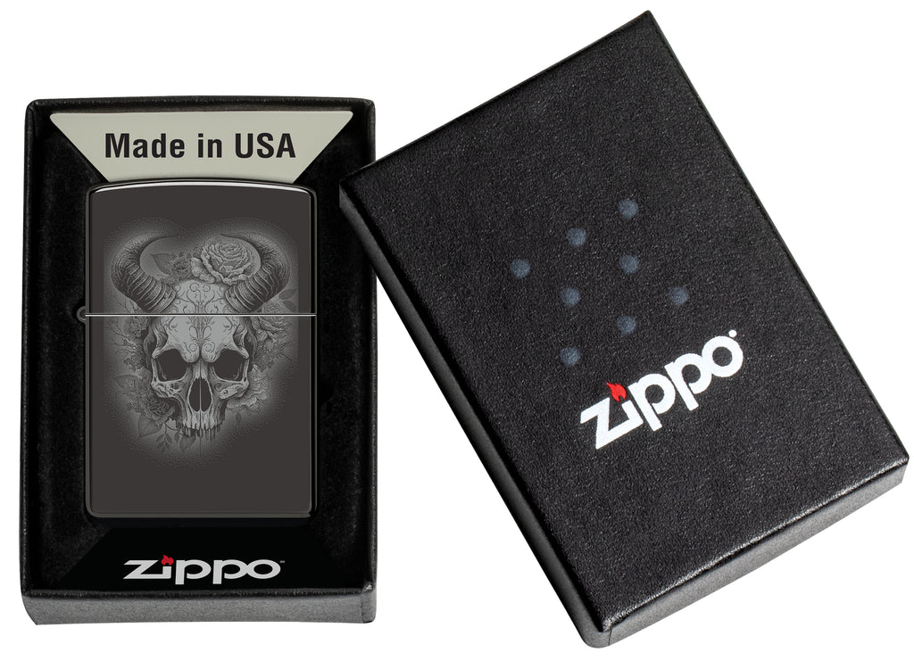 24756 Flower Skull with Horns Design