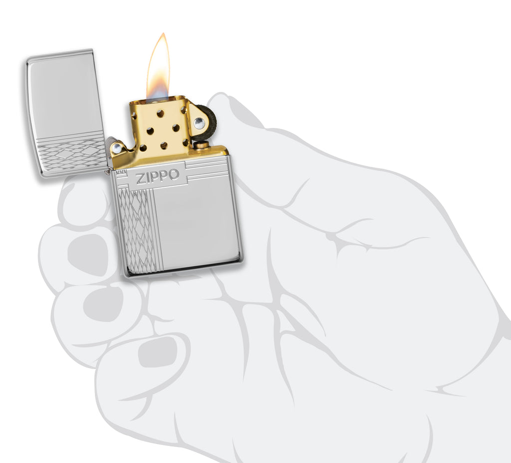 26 St. Silver Zippo Diamond Design